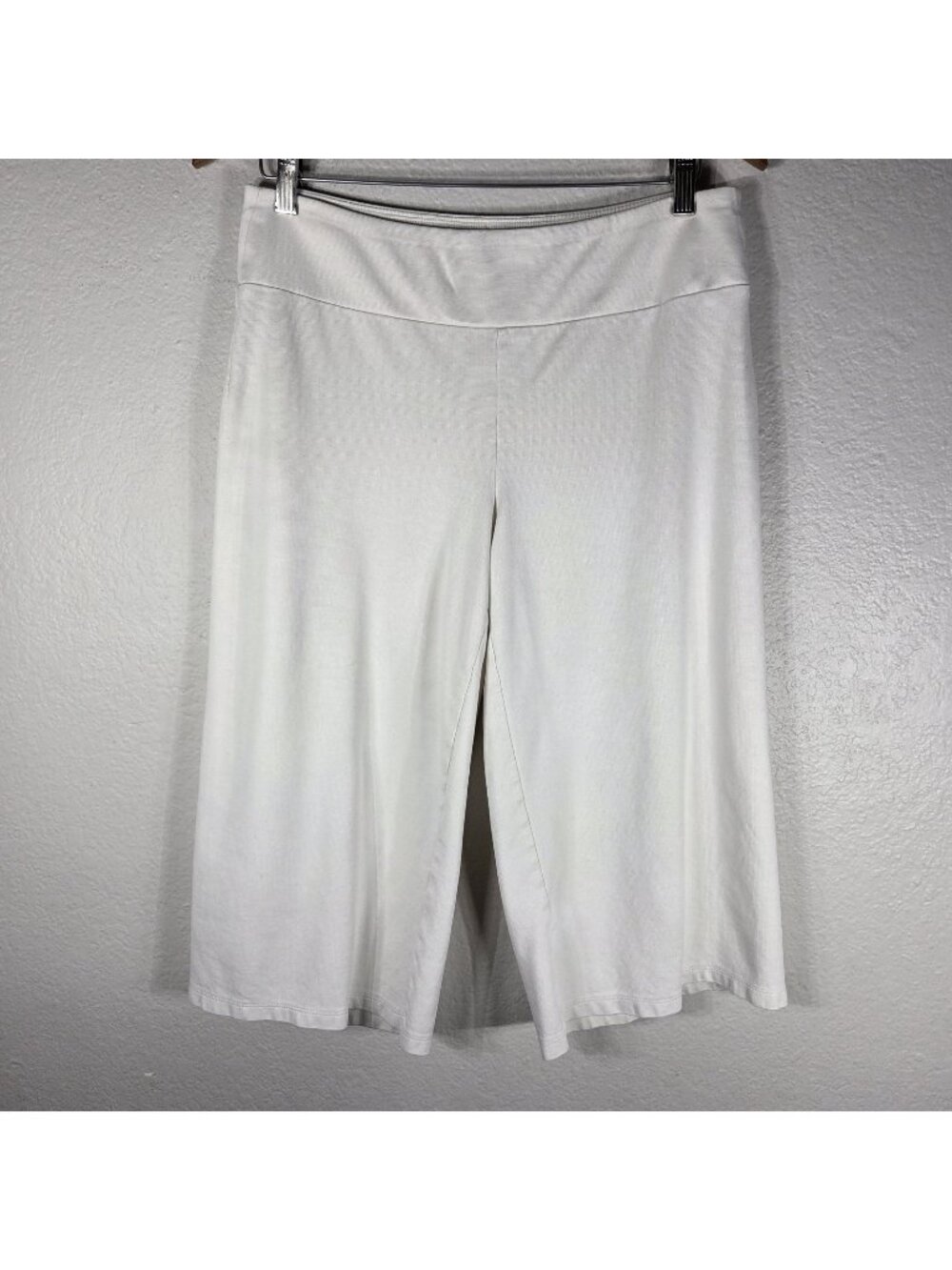 Eileen Fisher White Pull-On Wide Leg Cropped Pants Size S Elastic Waist Casual